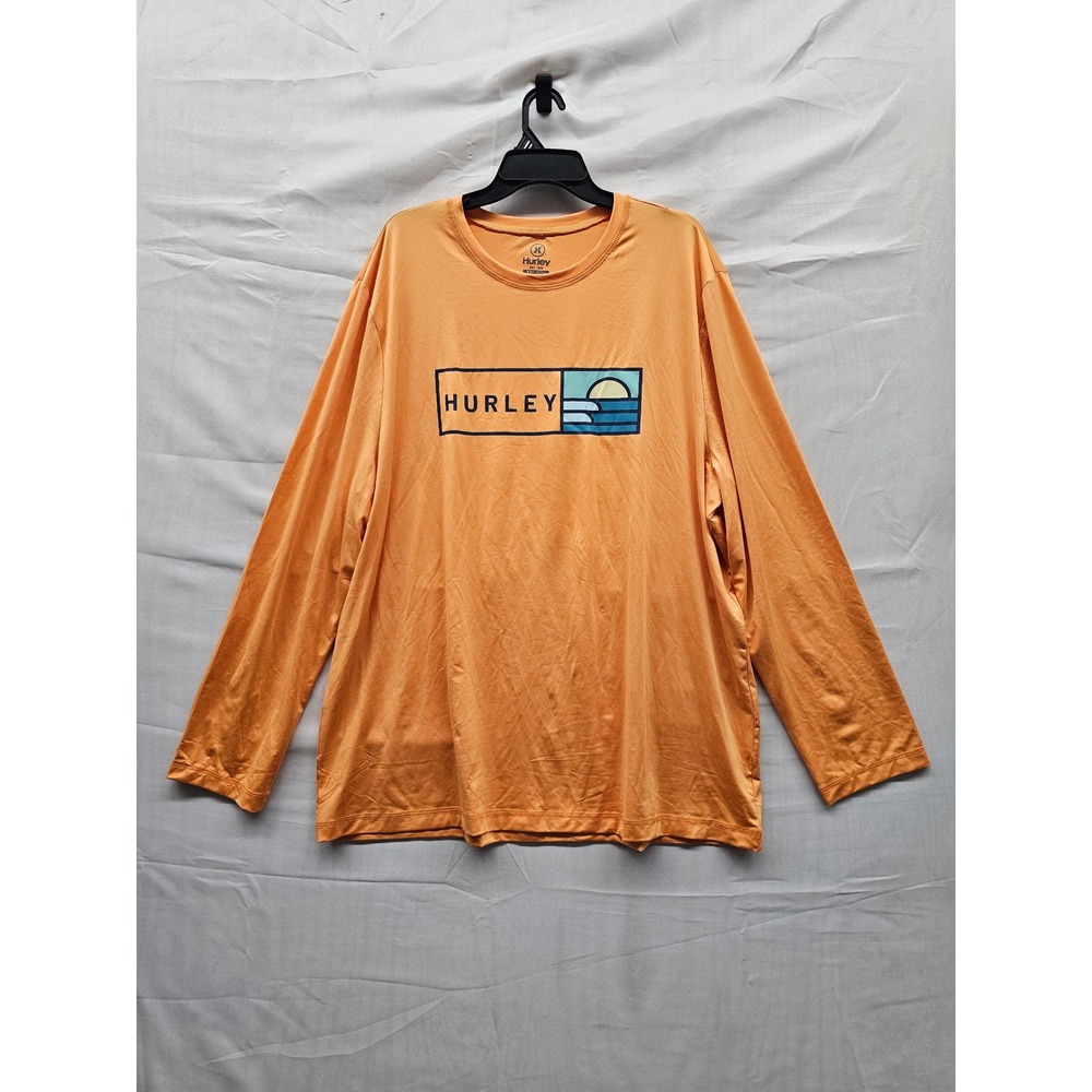 Hurley Mens Graphic Long Sleeve Shirt Orange Polyester Blend Athletic Size‎ 2XL
